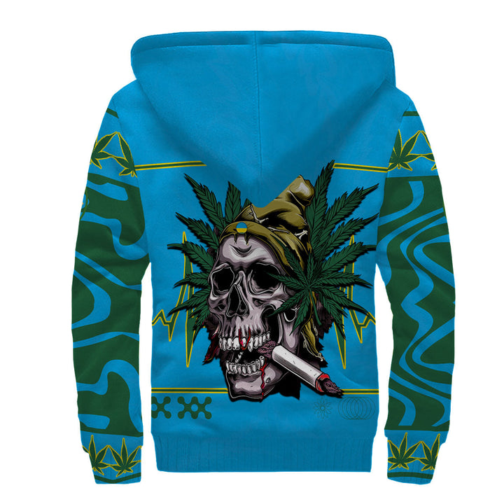 Rwanda Sherpa Hoodie Flag & Coat Of Arms Marijuanas Style