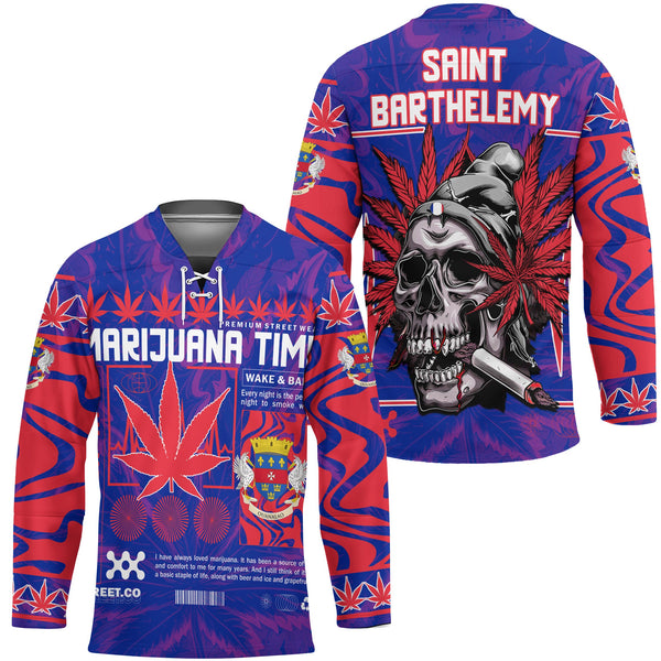 Saint Barthelemy Hockey Jersey Flag & Coat Of Arms Marijuanas Style