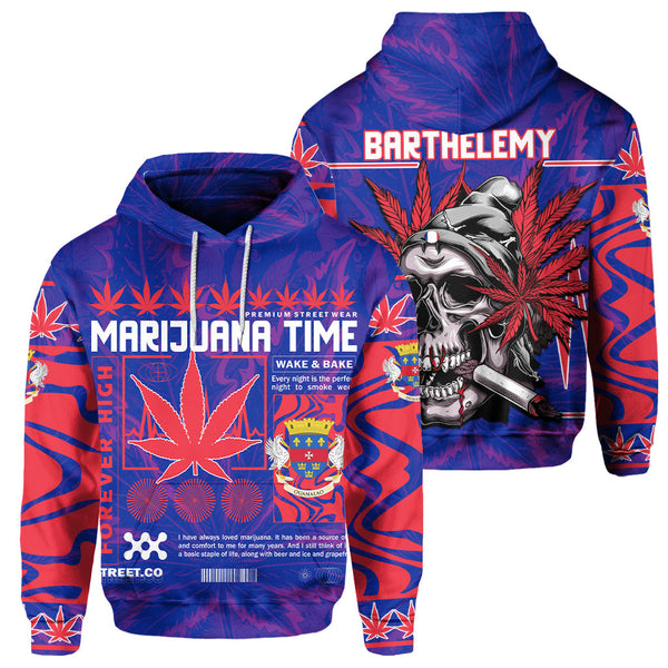 Saint Barthelemy Hoodie Flag & Coat Of Arms Marijuanas Style