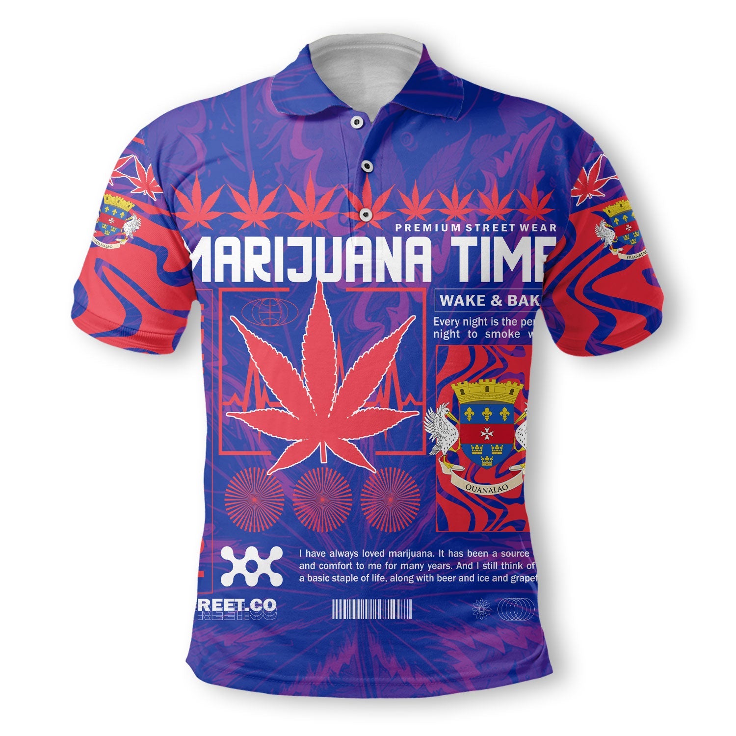 Saint Barthelemy Polo Shirt Flag & Coat Of Arms Marijuanas Style