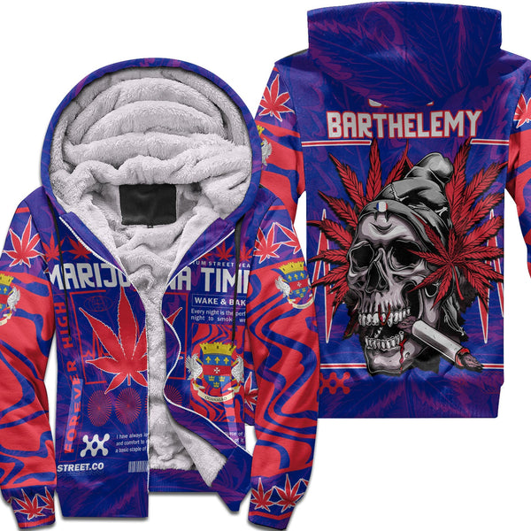 Saint Barthelemy Sherpa Hoodie Flag & Coat Of Arms Marijuanas Style