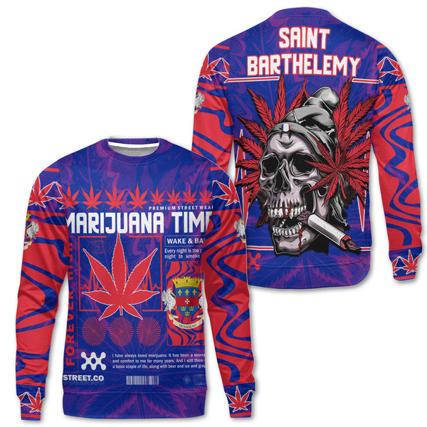 Saint Barthelemy Sweatshirt Flag & Coat Of Arms Marijuanas Style