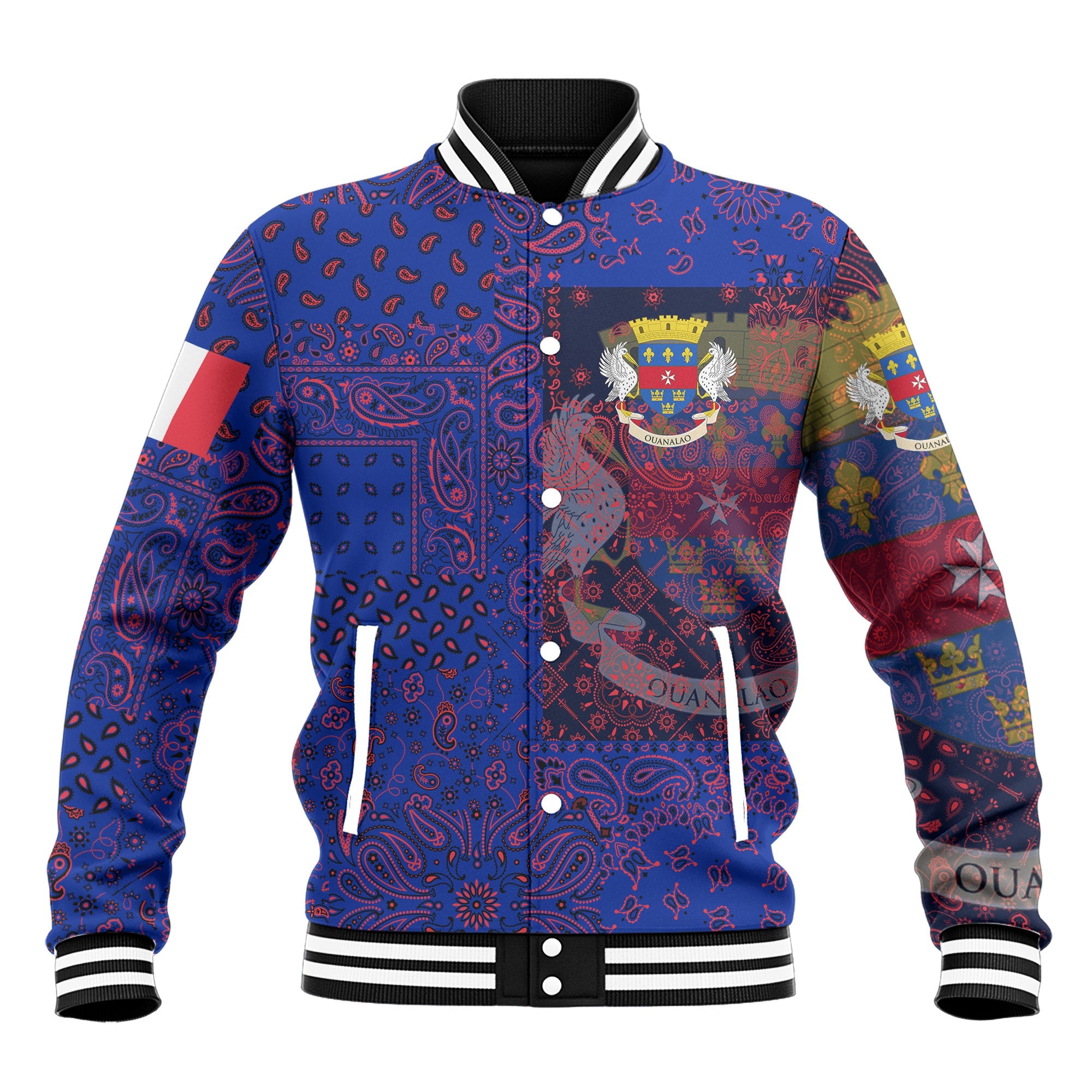 Saint Barthelemy Baseball Jacket Paisley Flag And Skull Style 2