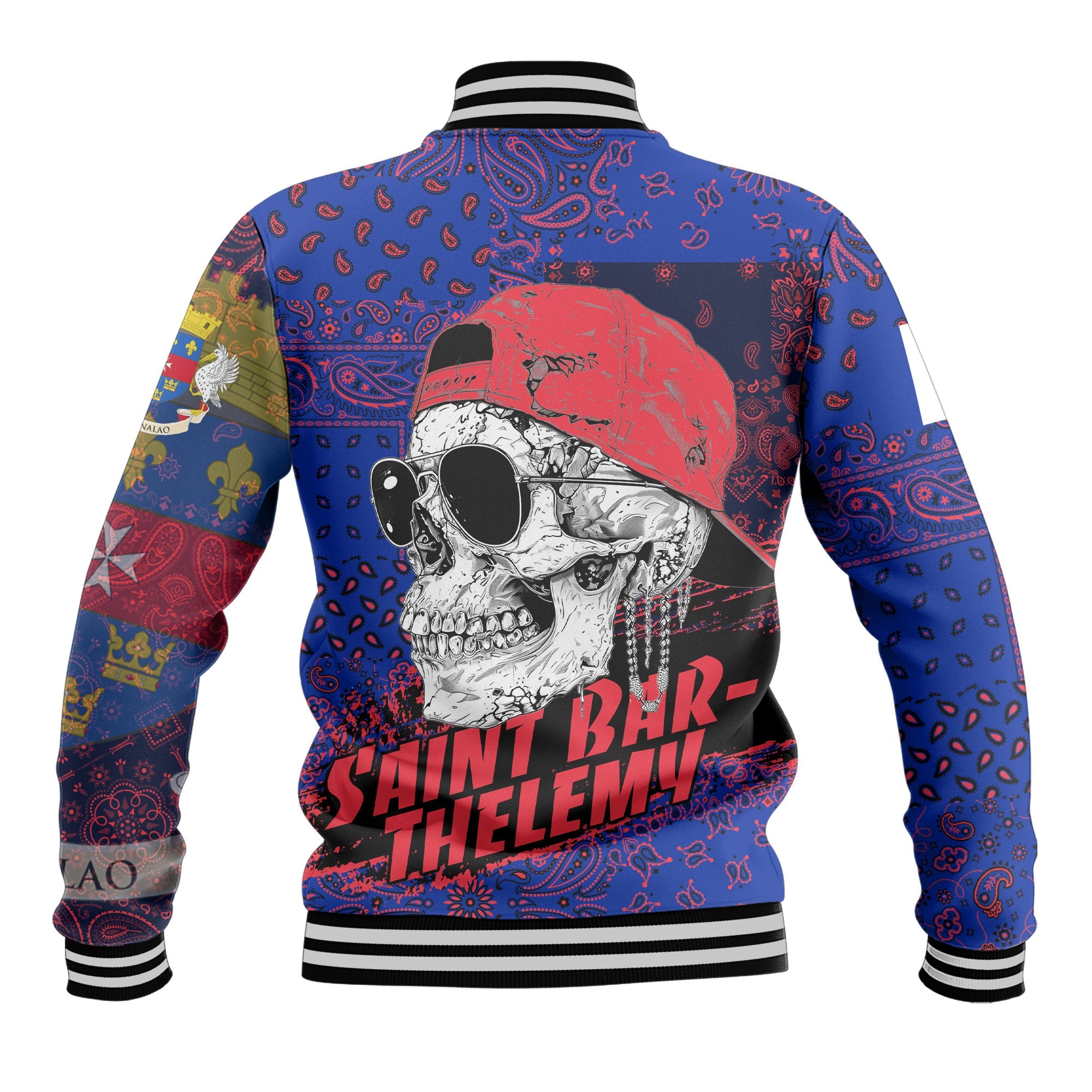 Saint Barthelemy Baseball Jacket Paisley Flag And Skull Style 3