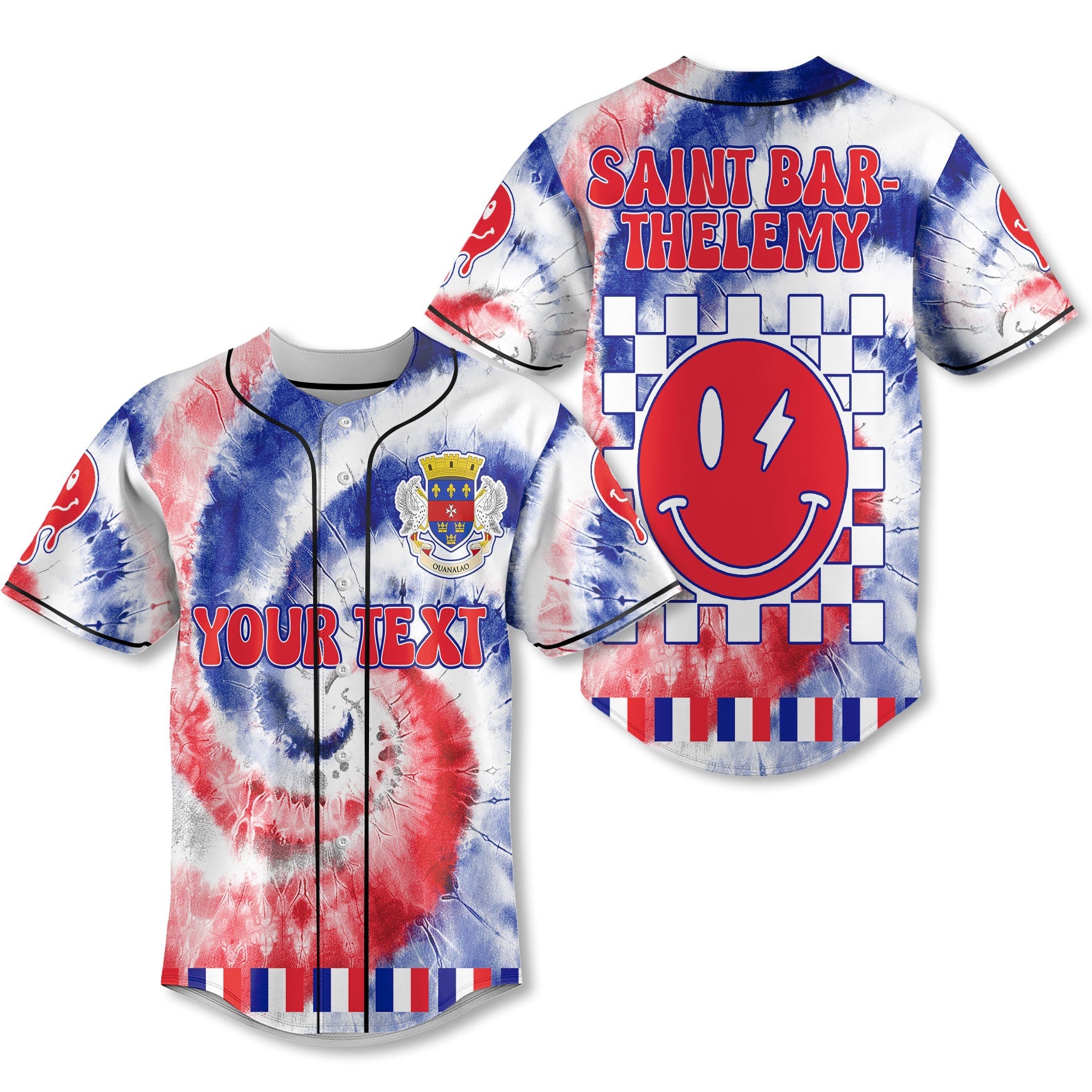 Saint Barthelemy Baseball Jersey Custom Tie Dye Style 1