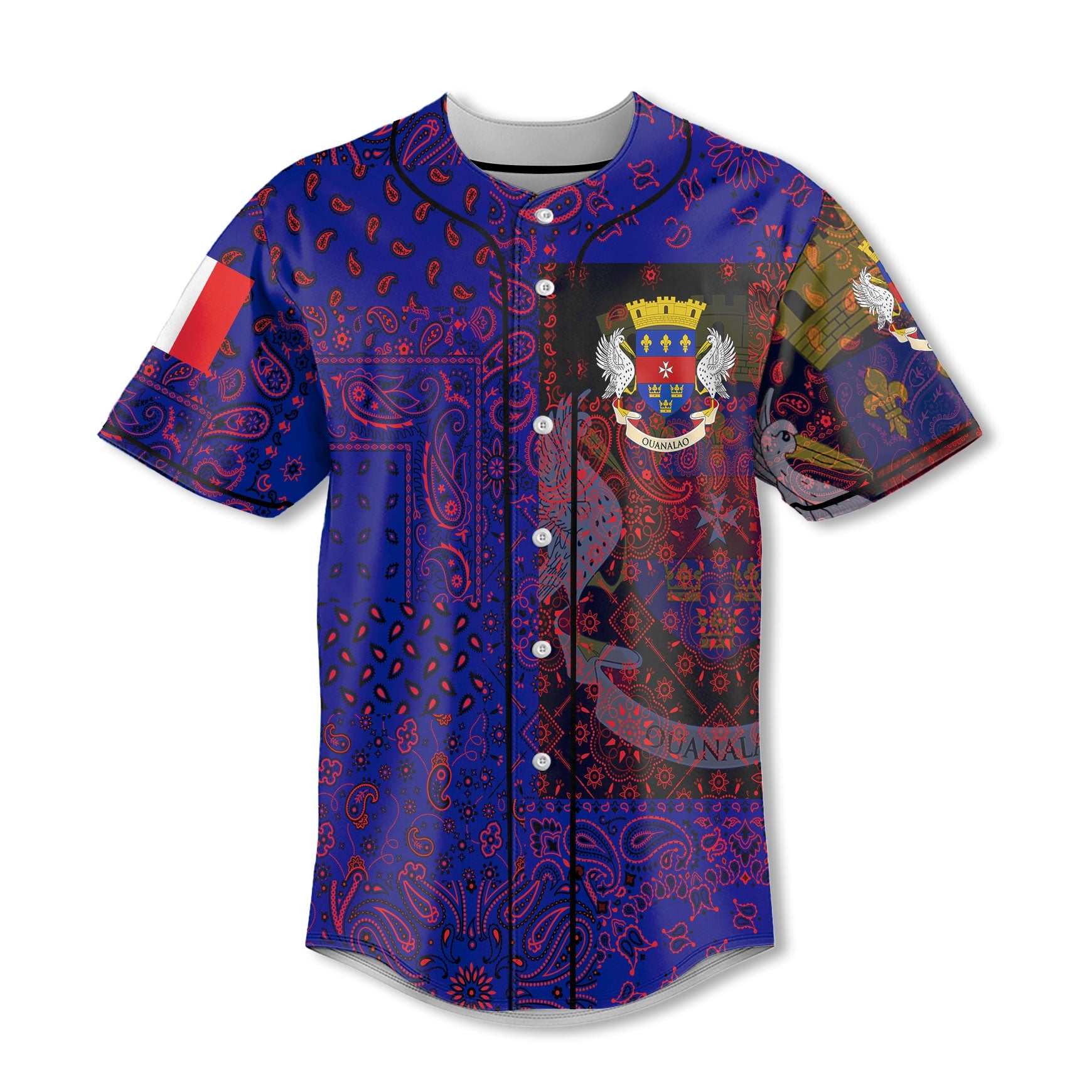 Saint Barthelemy Baseball Jersey Paisley Flag And Skull Style 2