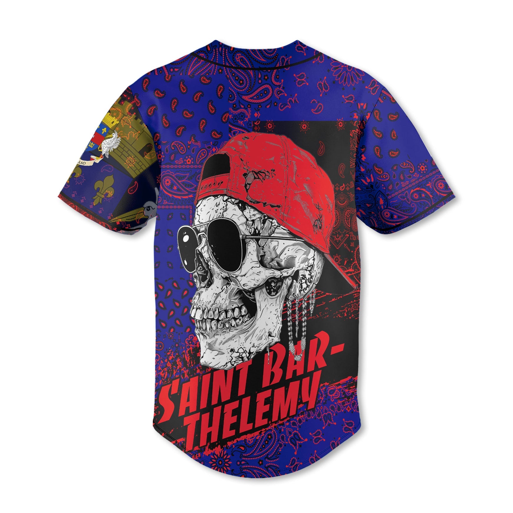 Saint Barthelemy Baseball Jersey Paisley Flag And Skull Style 3