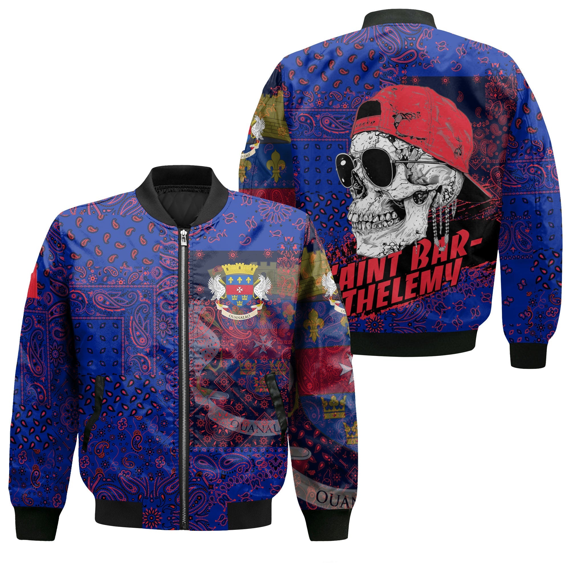 Saint Barthelemy Bomber Jacket Paisley Flag And Skull Style 1