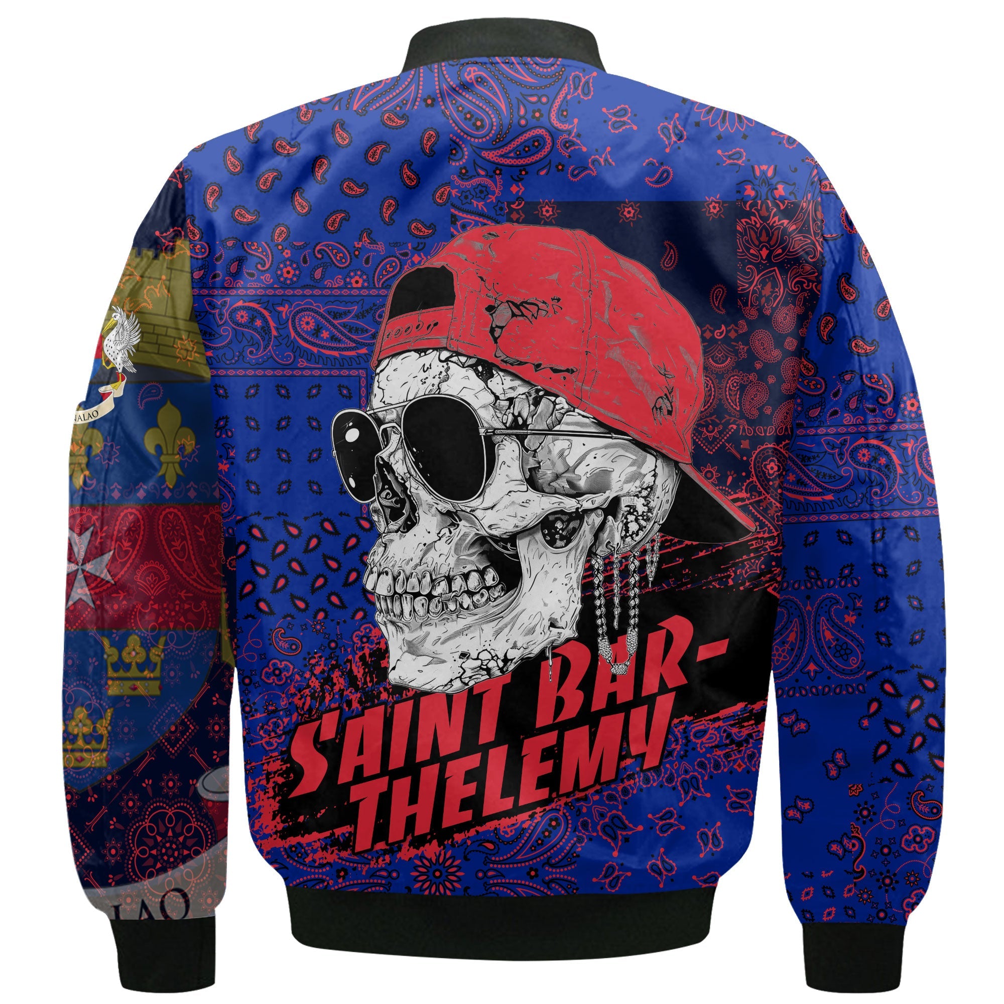 Saint Barthelemy Bomber Jacket Paisley Flag And Skull Style 3