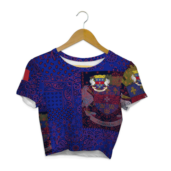 Saint Barthelemy Croptop T Shirt Paisley Flag And Skull Style 1