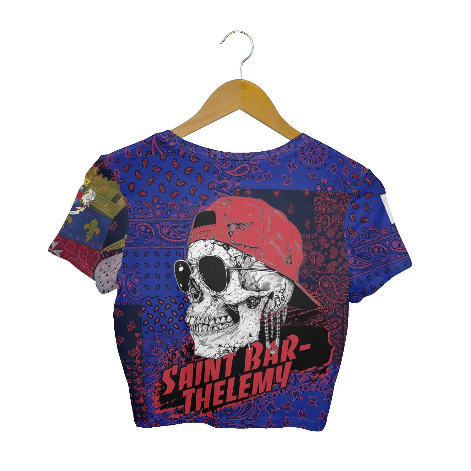 Saint Barthelemy Croptop T Shirt Paisley Flag And Skull Style 2