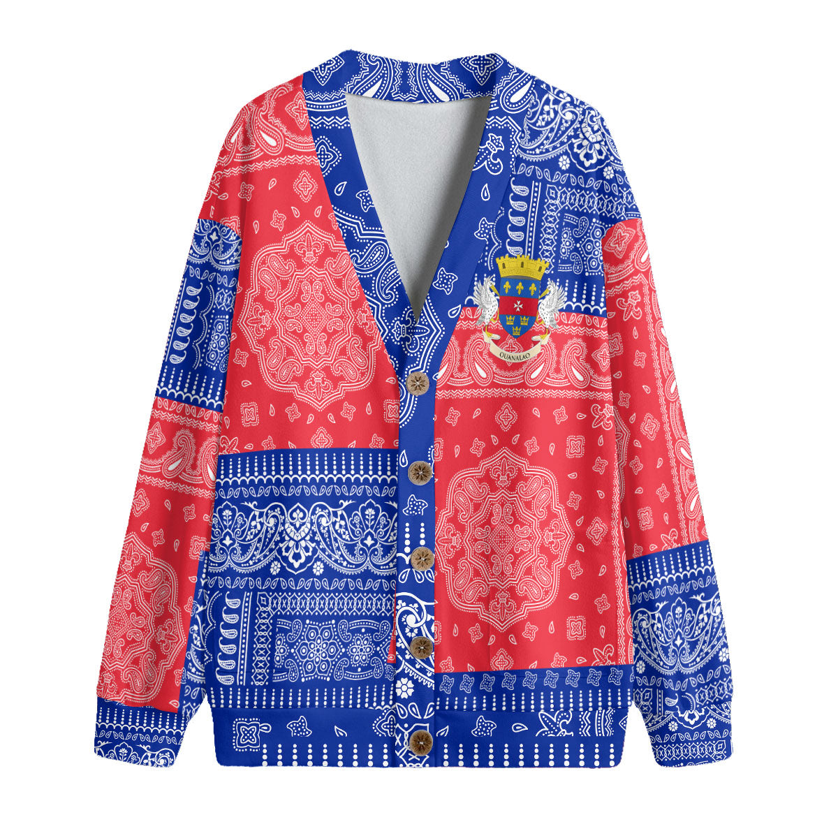 Saint Barthelemy Fleece Cardigan Flag And Paisley Basic Style 1