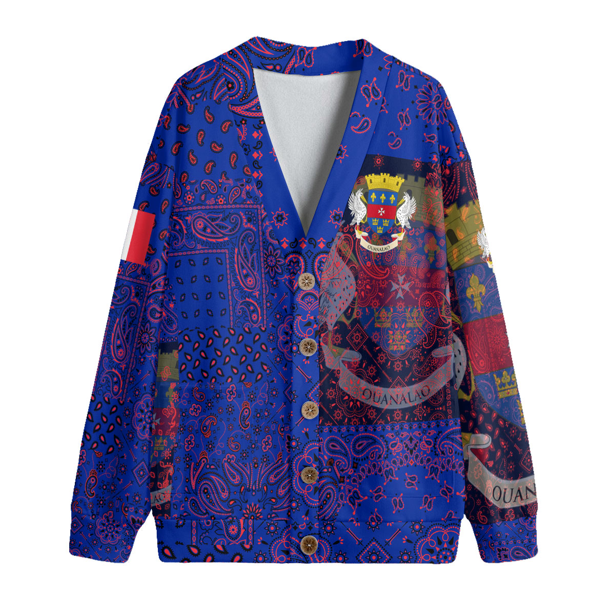 Saint Barthelemy Fleece Cardigan Paisley Flag And Skull Style 1