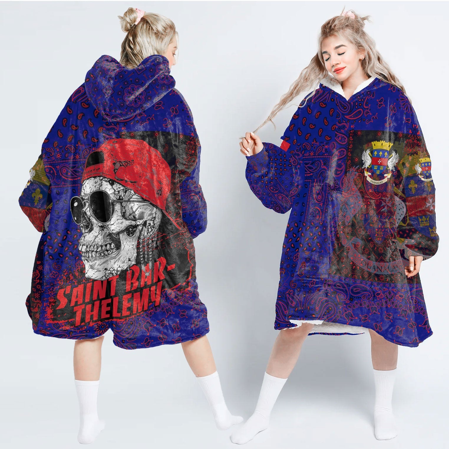 Saint Barthelemy Hoodie Blanket Paisley Flag And Skull Style 1