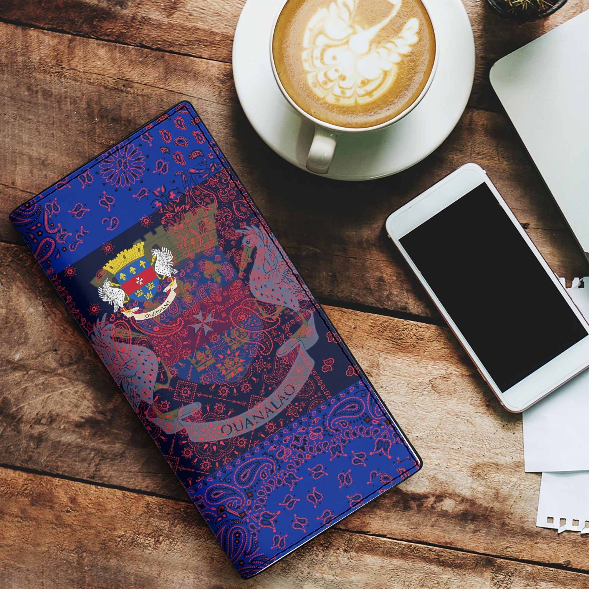 Saint Barthelemy Leather Wallet Paisley Flag And Skull Style 1