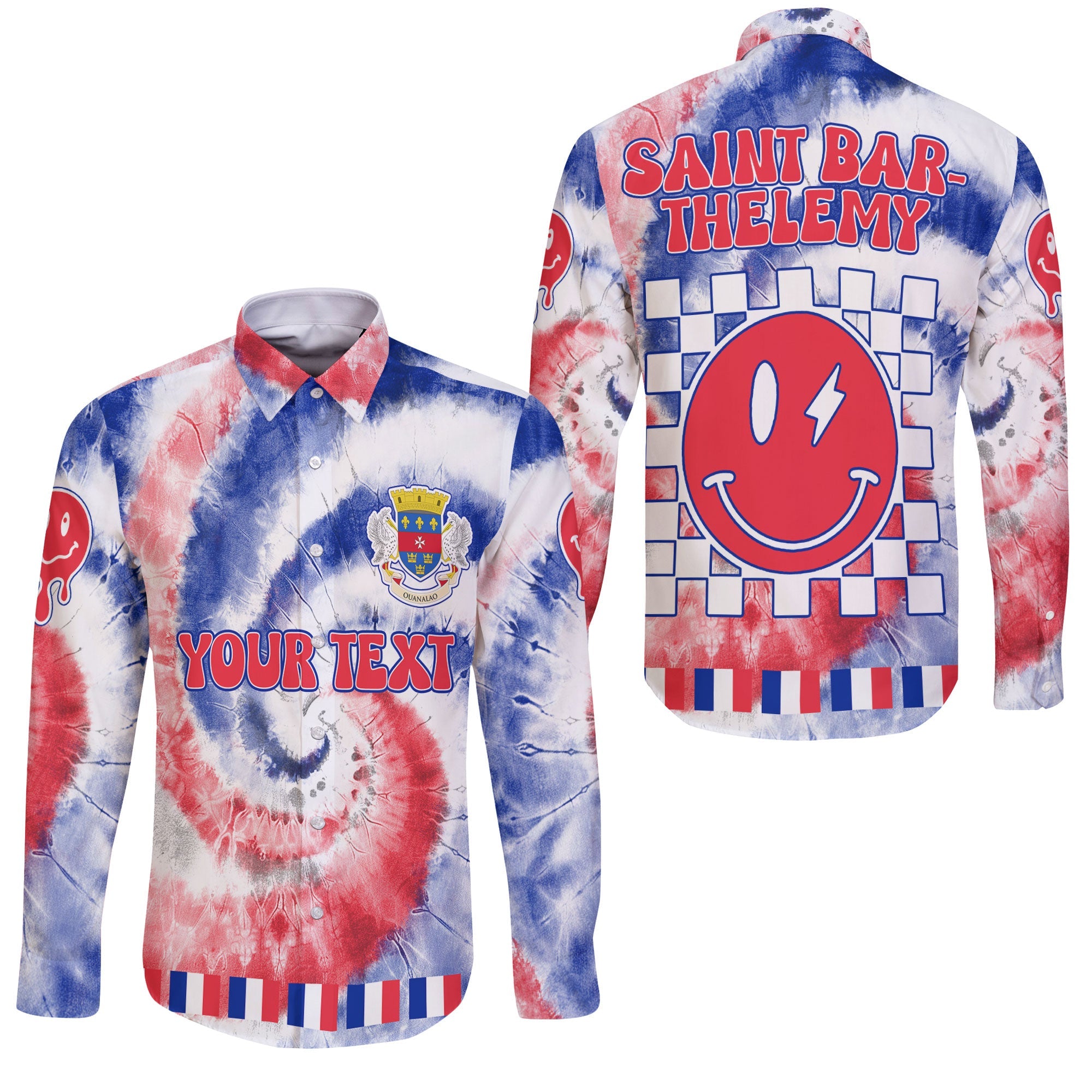 Saint Barthelemy Long Sleeve Button Shirt Custom Tie Dye Style 3