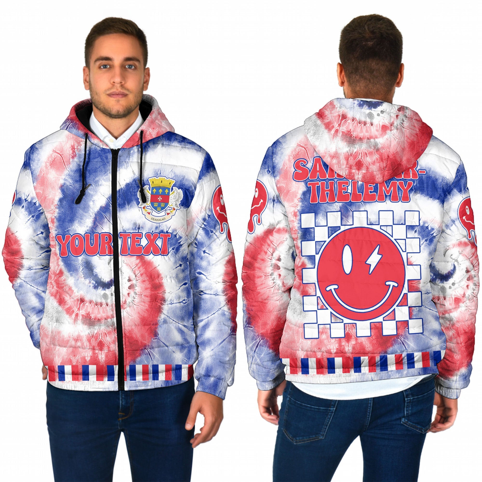 Saint Barthelemy Men Hooded Padded Jacket Custom Tie Dye Style 1