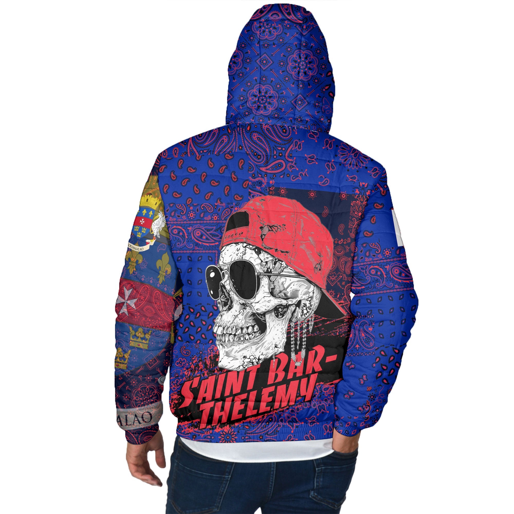 Saint Barthelemy Men Hooded Padded Jacket Paisley Flag And Skull Style 3