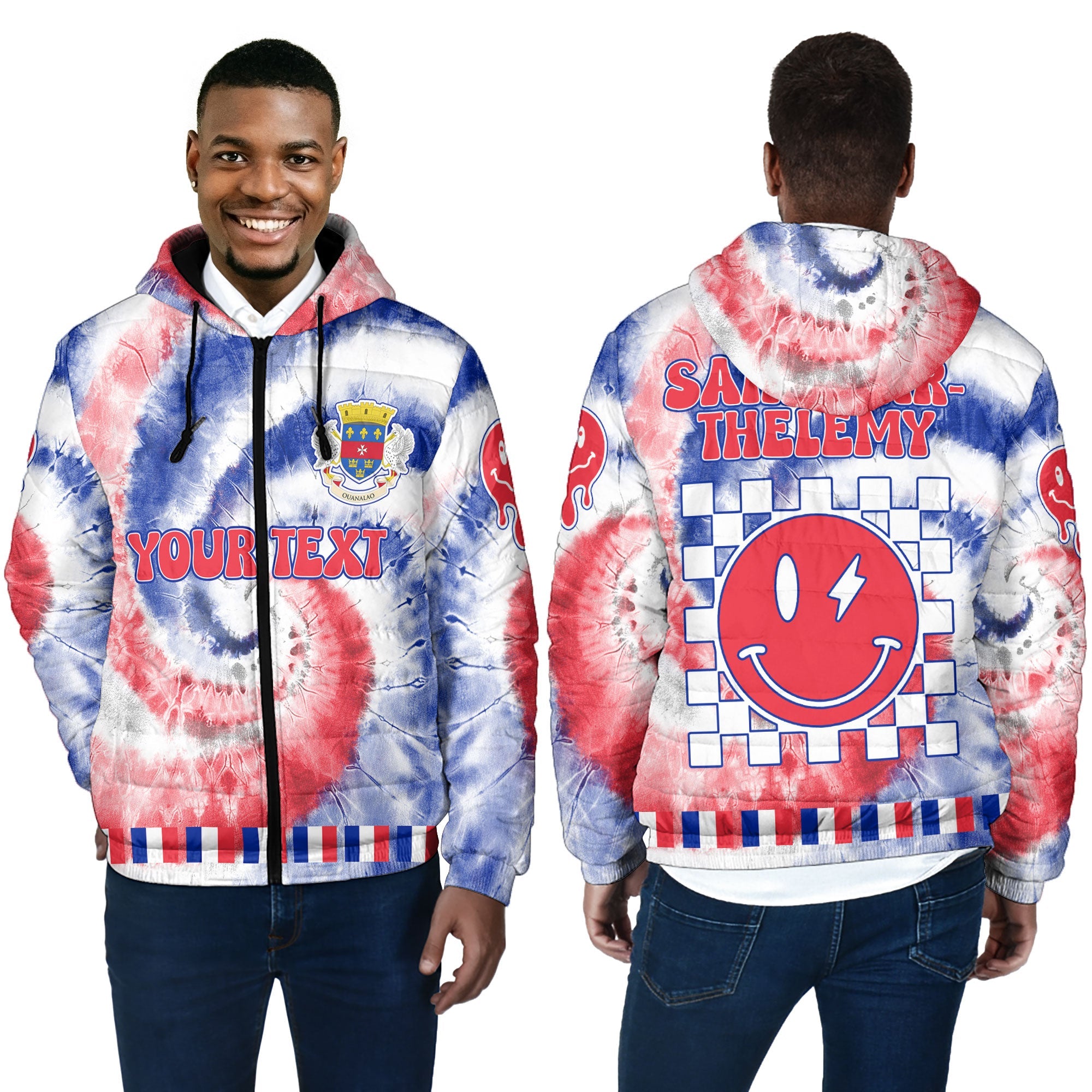 Saint Barthelemy Men Hooded Padded Jacket Custom Tie Dye Style 4