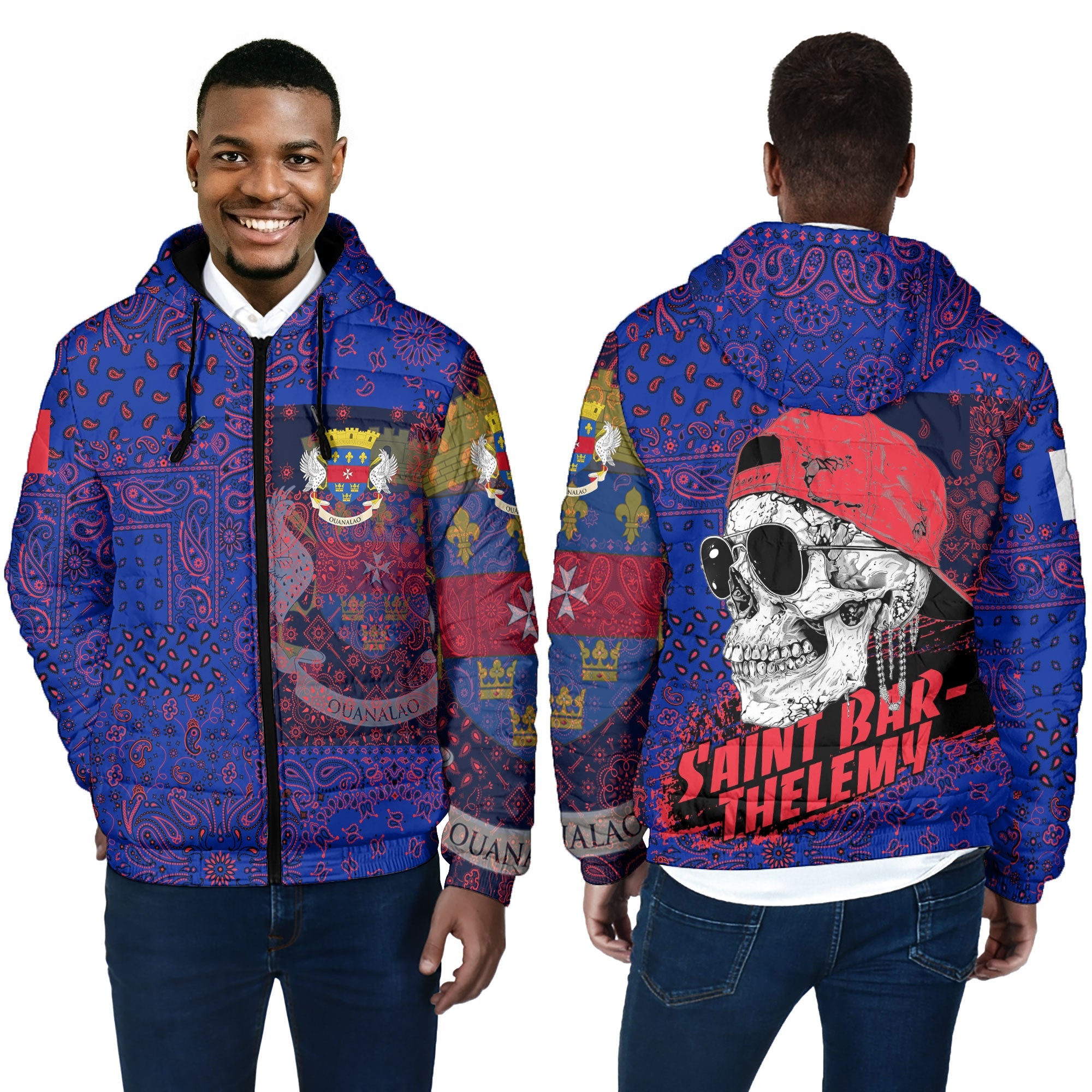 Saint Barthelemy Men Hooded Padded Jacket Paisley Flag And Skull Style 4