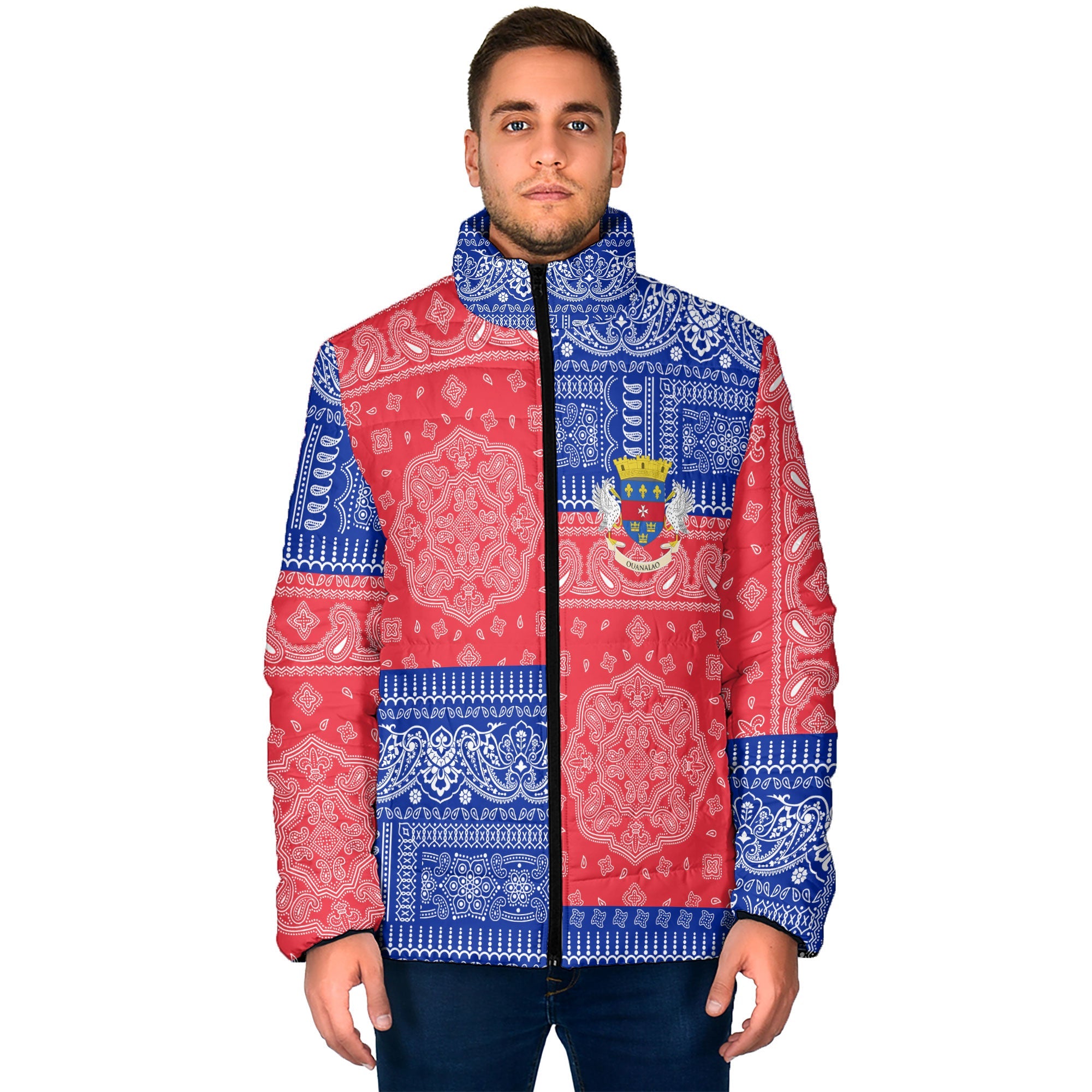 Saint Barthelemy Men Padded Jacket Flag And Paisley Basic Style 1