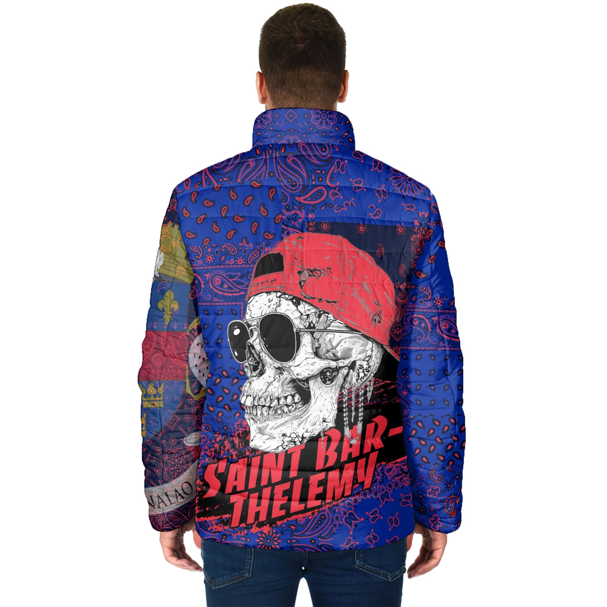 Saint Barthelemy Men Padded Jacket Paisley Flag And Skull Style 2