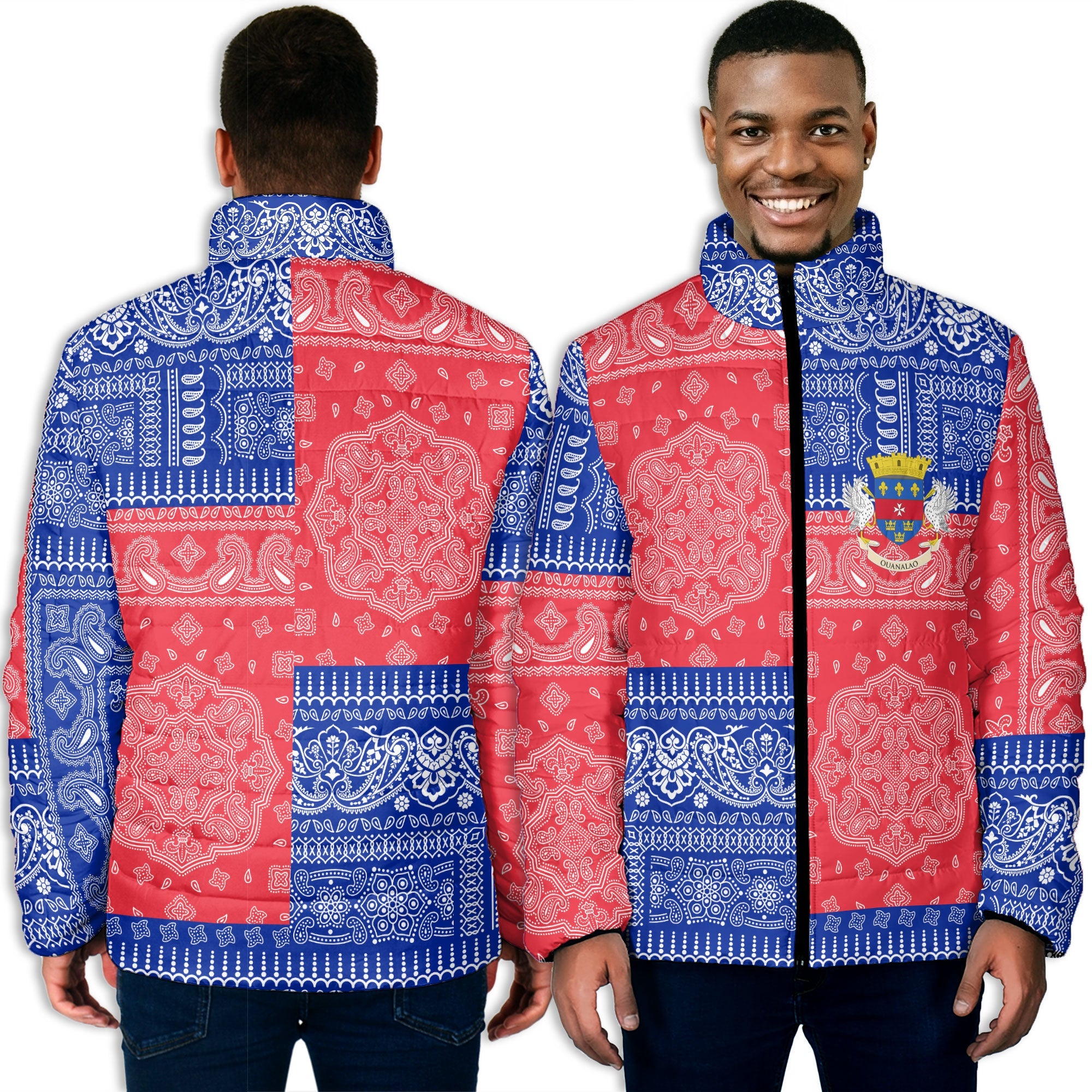 Saint Barthelemy Men Padded Jacket Flag And Paisley Basic Style 3