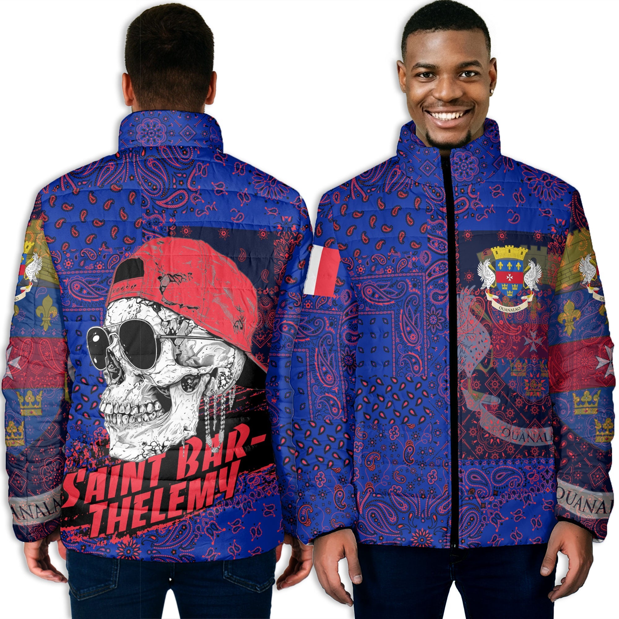 Saint Barthelemy Men Padded Jacket Paisley Flag And Skull Style 3