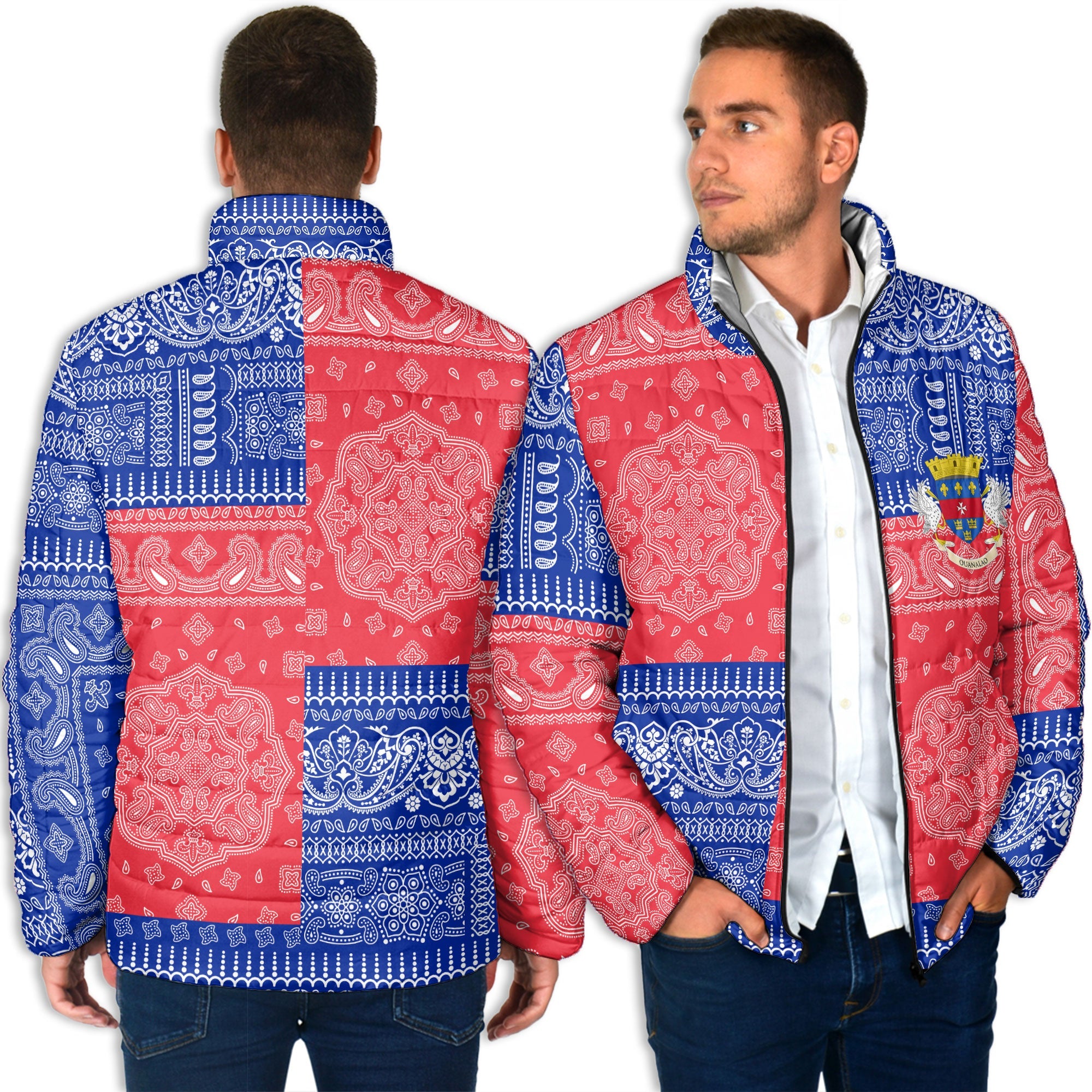 Saint Barthelemy Men Padded Jacket Flag And Paisley Basic Style 4