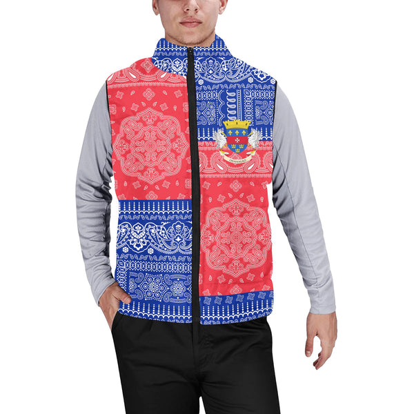 Saint Barthelemy Men Padded Jacket Vest Flag And Paisley Basic Style 1