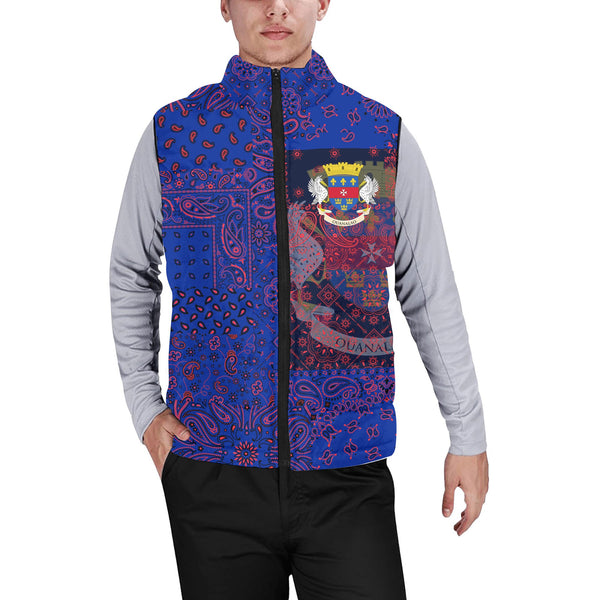 Saint Barthelemy Men Padded Jacket Vest Paisley Flag And Skull Style 1