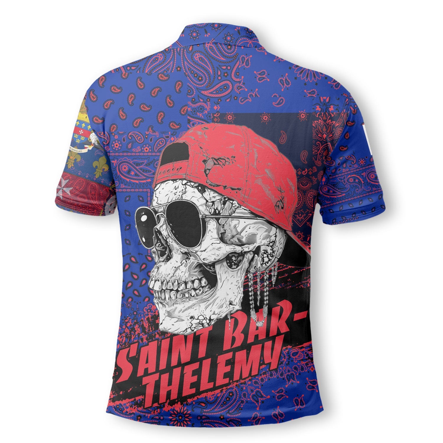 Saint Barthelemy Polo Shirt Paisley Flag And Skull Style 3