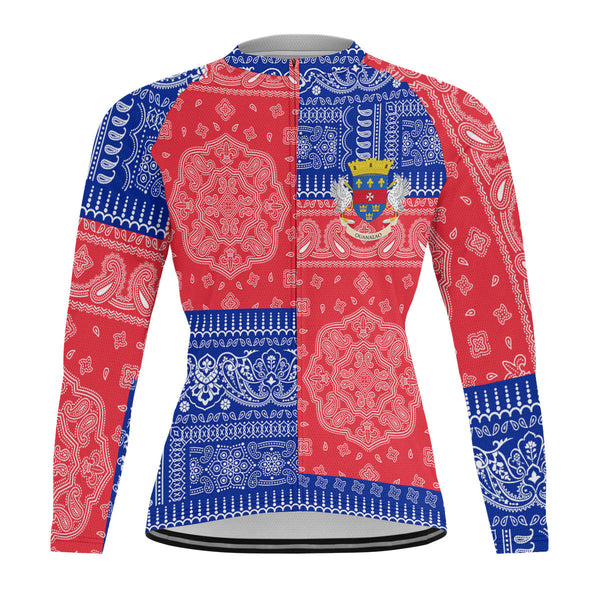 Saint Barthelemy Raglan Men Cycling Jersey Long Sleeve Flag And Paisley Basic Style 1