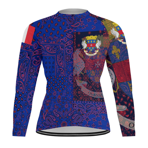 Saint Barthelemy Raglan Men Cycling Jersey Long Sleeve Paisley Flag And Skull Style 1