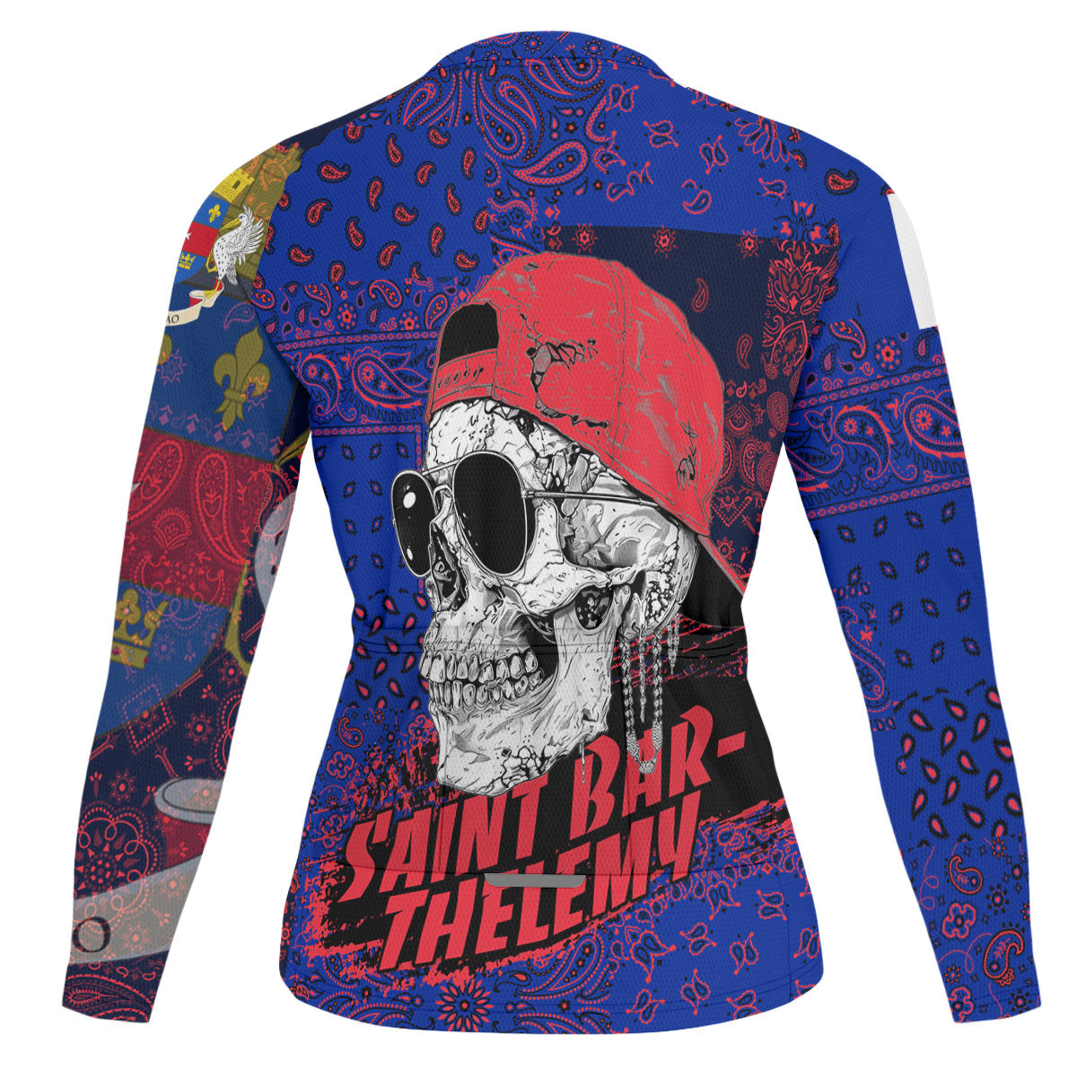 Saint Barthelemy Raglan Men Cycling Jersey Long Sleeve Paisley Flag And Skull Style 2