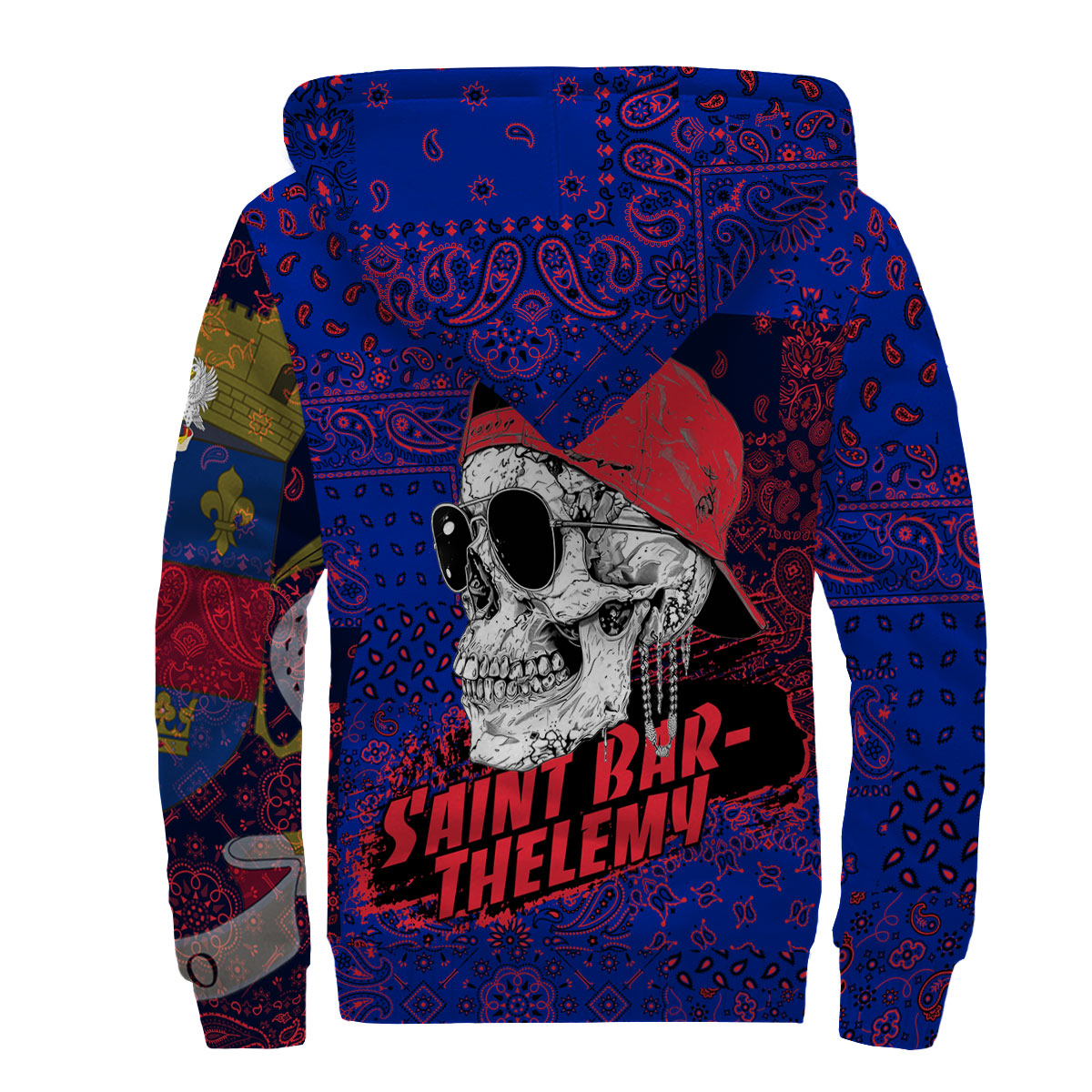 Saint Barthelemy Sherpa Hoodie Paisley Flag And Skull Style 2