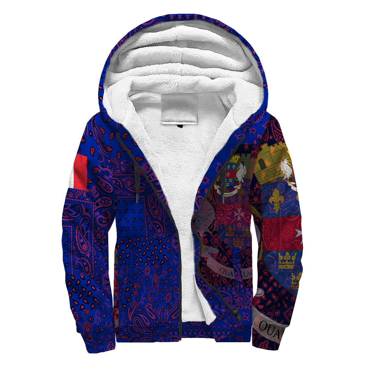 Saint Barthelemy Sherpa Hoodie Paisley Flag And Skull Style 3