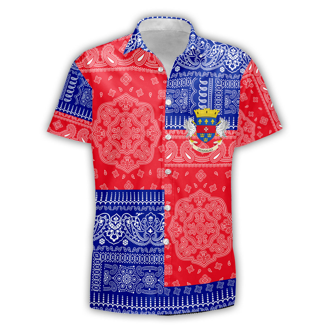 Saint Barthelemy Short Sleeve Shirt Flag And Paisley Basic Style 2