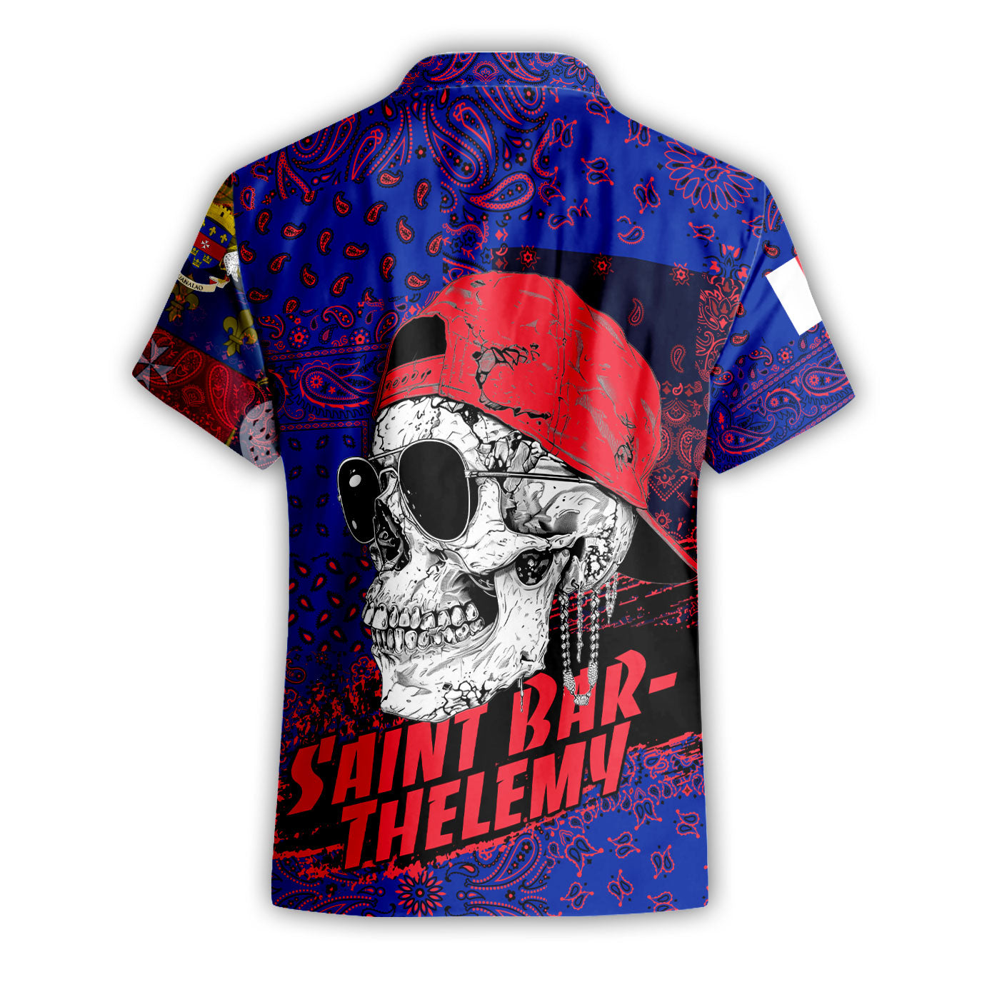 Saint Barthelemy Short Sleeve Shirt Paisley Flag And Skull Style 2