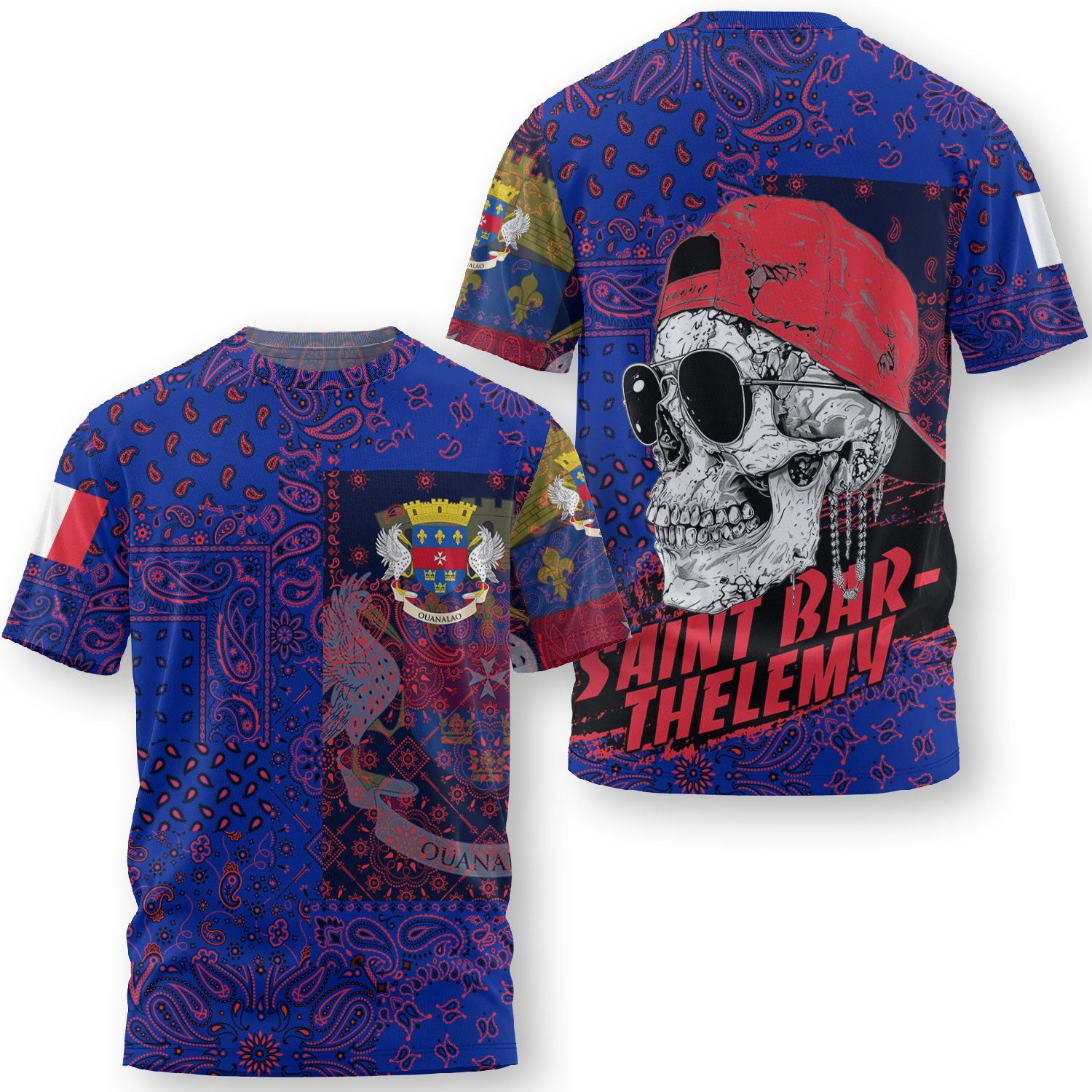 Saint Barthelemy T Shirt Paisley Flag And Skull Style 3