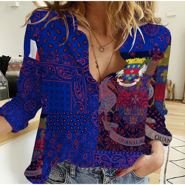 Saint Barthelemy Women Casual Shirt Paisley Flag And Skull Style 1