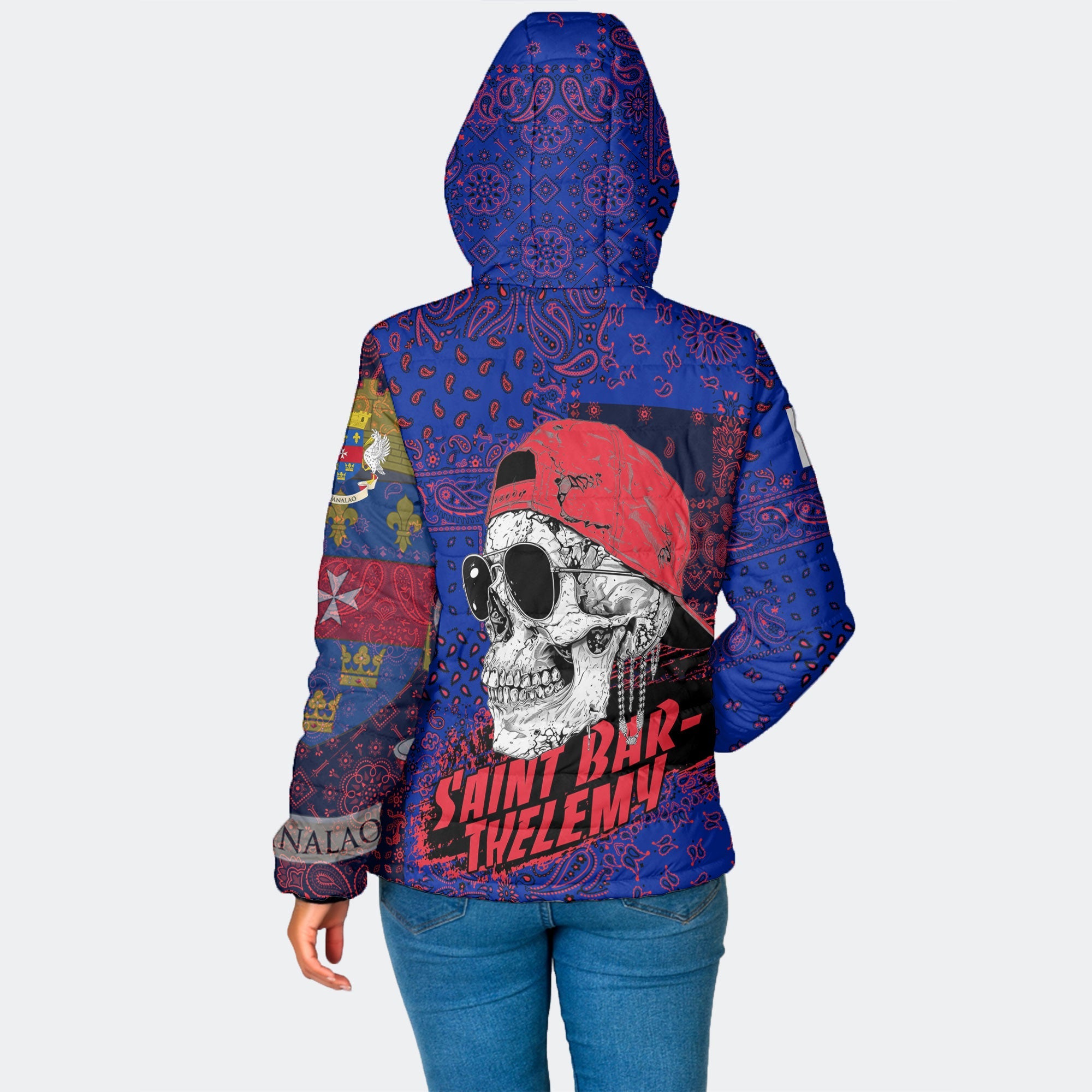 Saint Barthelemy Women Hooded Padded Jacket Paisley Flag And Skull Style 2