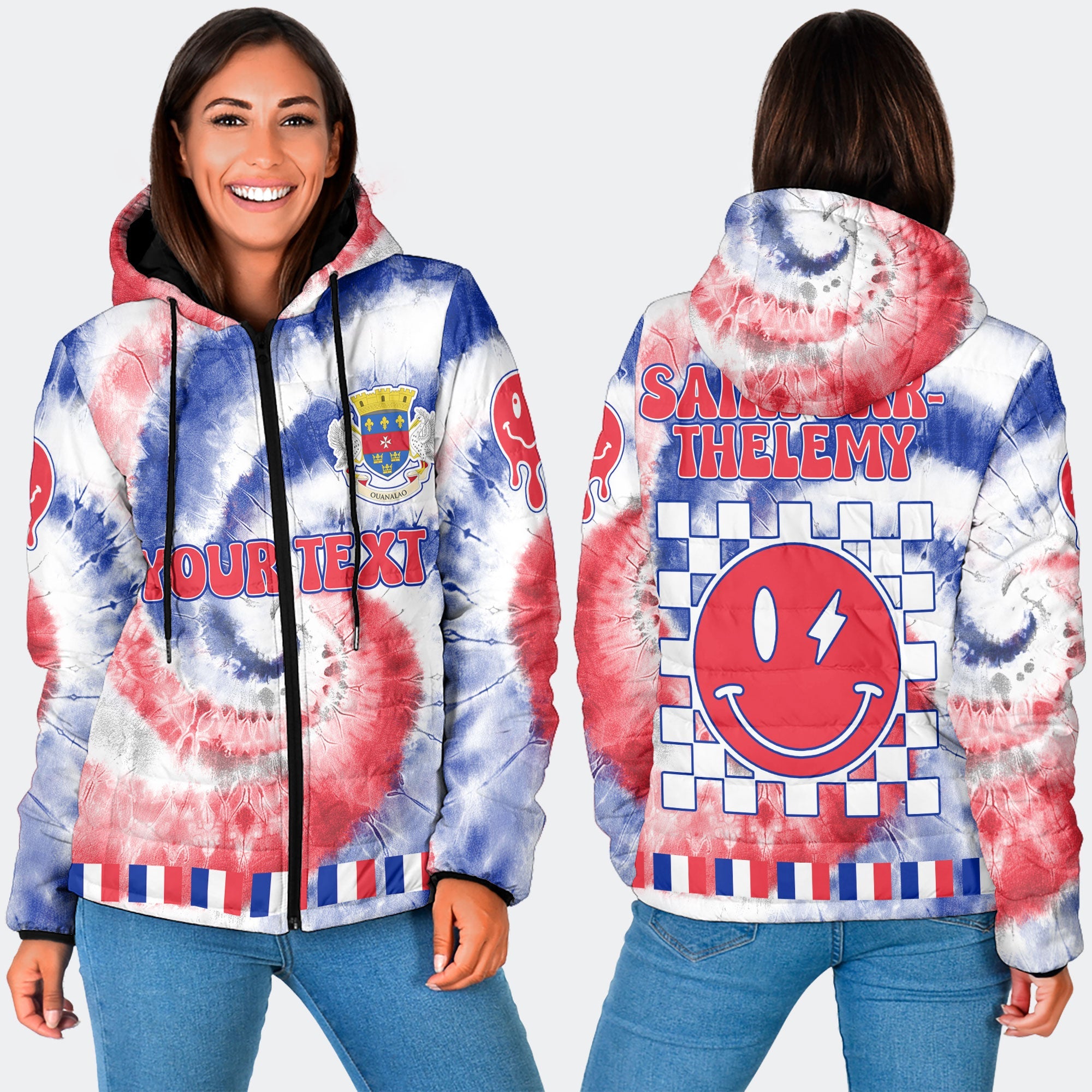 Saint Barthelemy Women Hooded Padded Jacket Custom Tie Dye Style 3