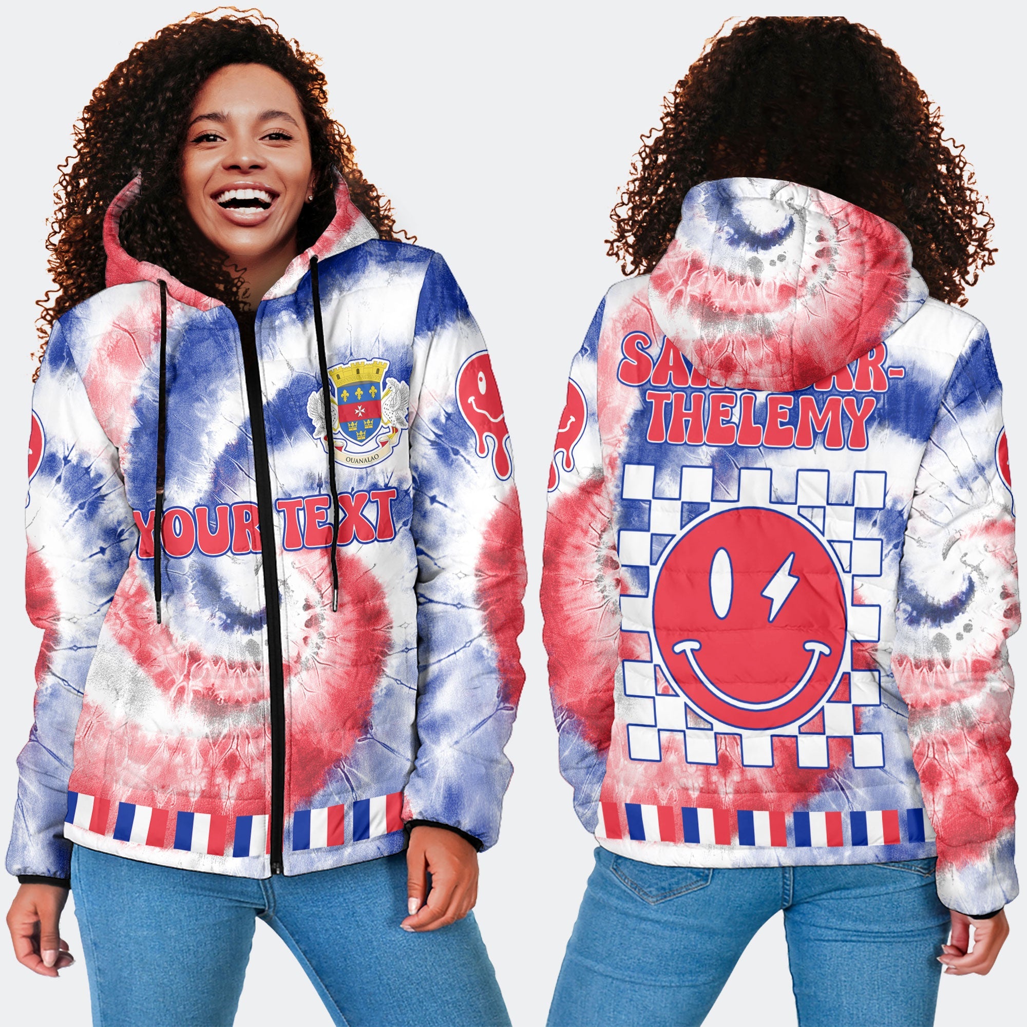 Saint Barthelemy Women Hooded Padded Jacket Custom Tie Dye Style 4