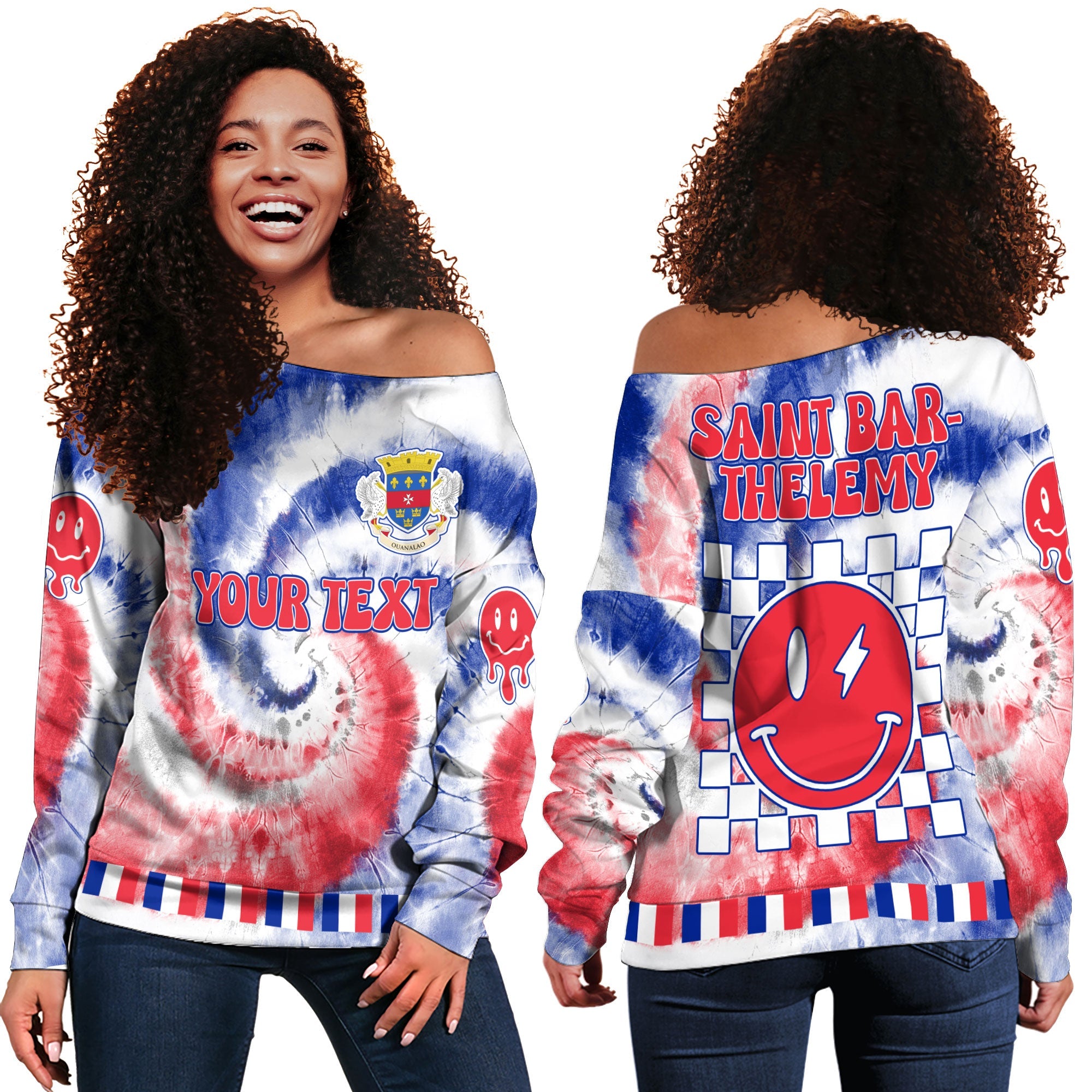 Saint Barthelemy Women Off Shoulder Sweatshirt Custom Tie Dye Style 2