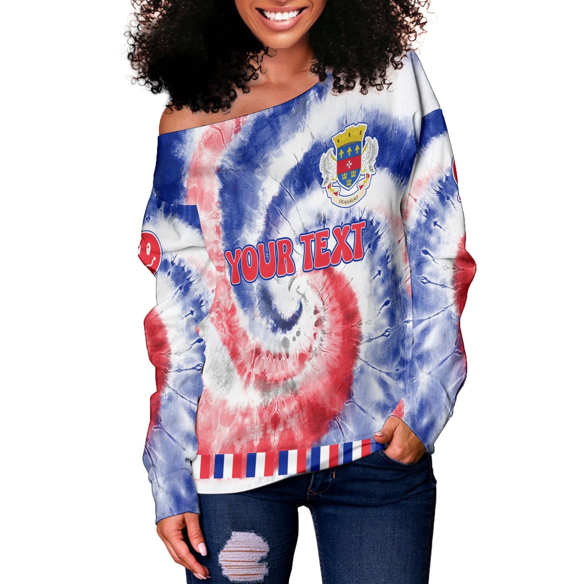 Saint Barthelemy Women Off Shoulder Sweatshirt Custom Tie Dye Style 3