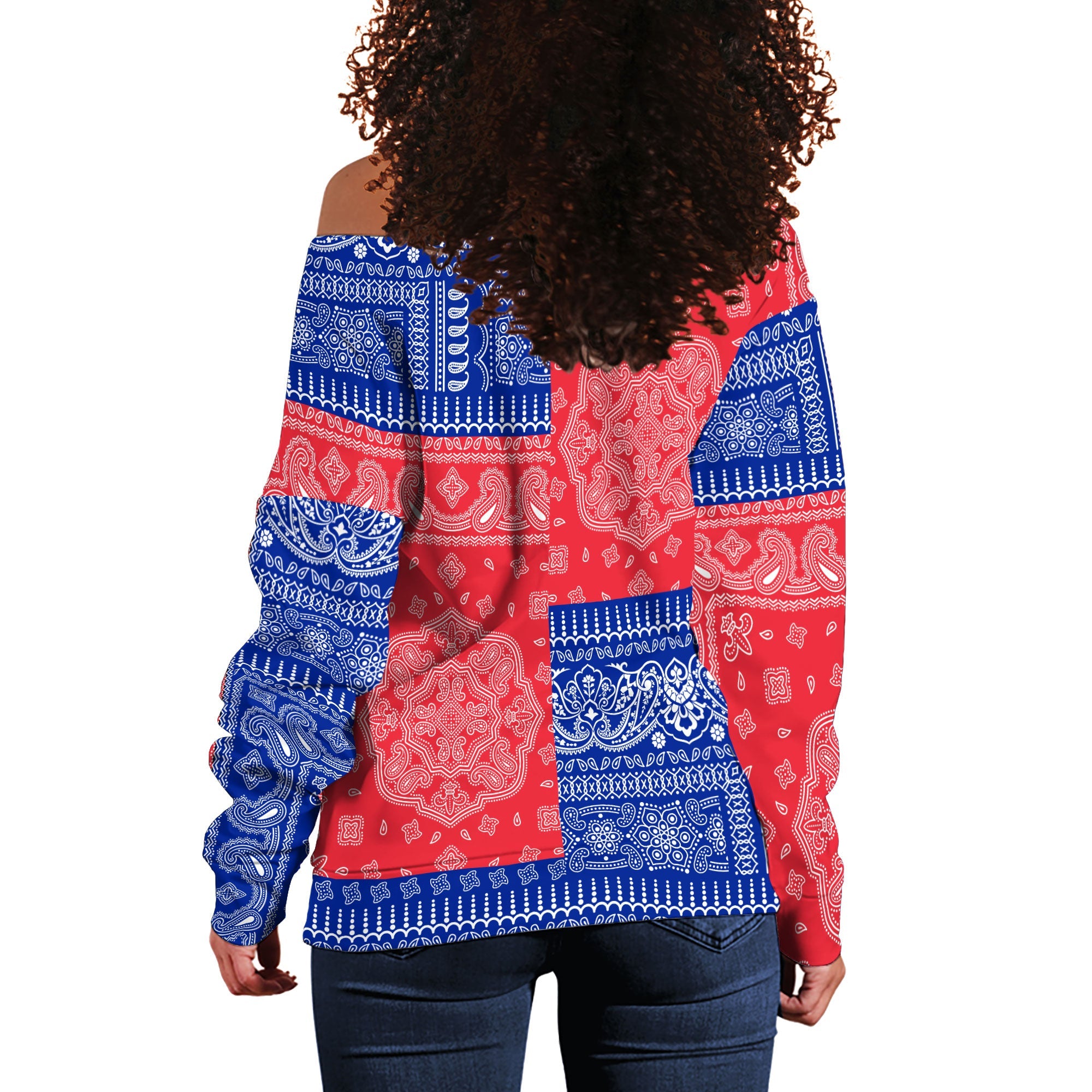 Saint Barthelemy Women Off Shoulder Sweatshirt Flag And Paisley Basic Style 3