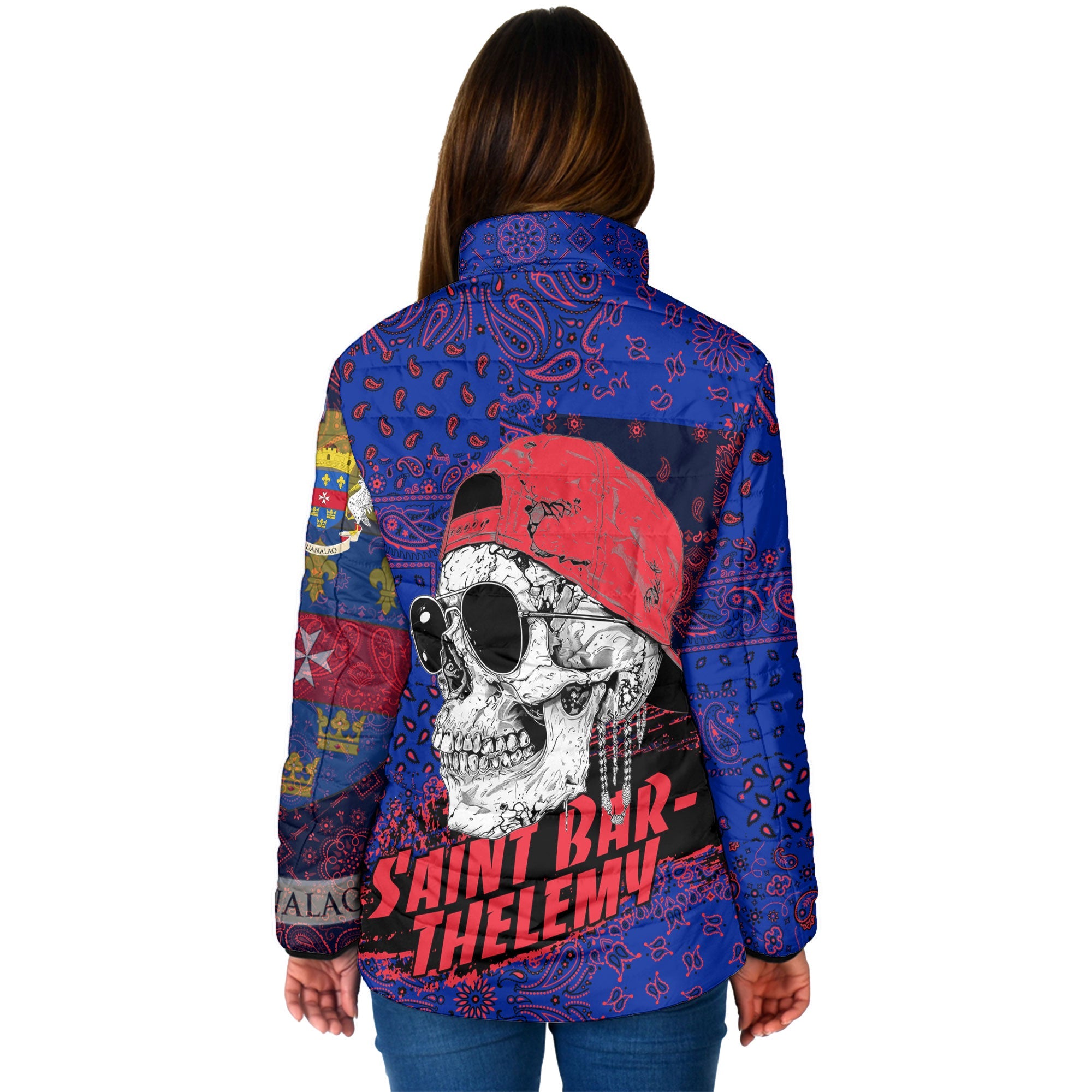 Saint Barthelemy Women Padded Jacket Paisley Flag And Skull Style 2