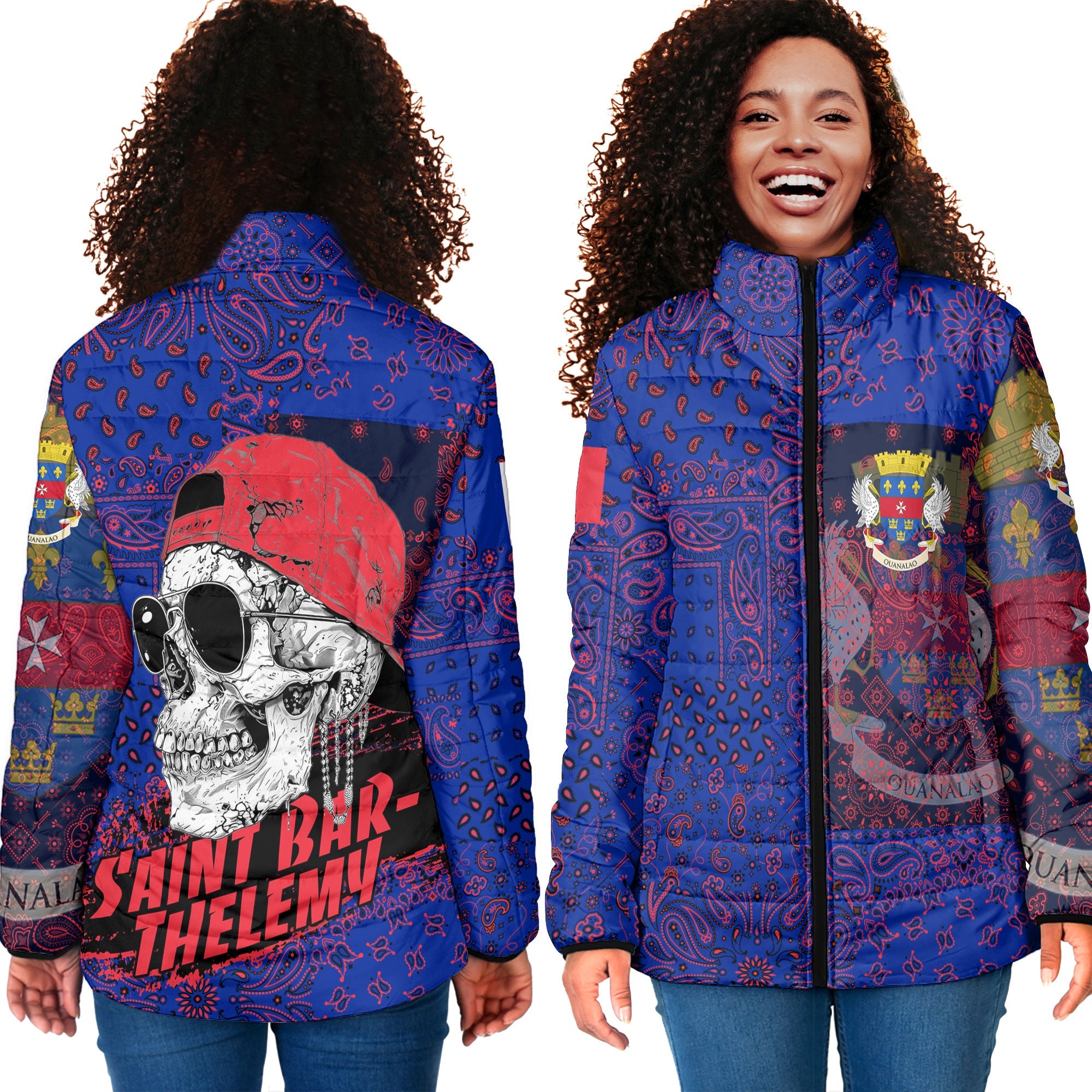 Saint Barthelemy Women Padded Jacket Paisley Flag And Skull Style 4