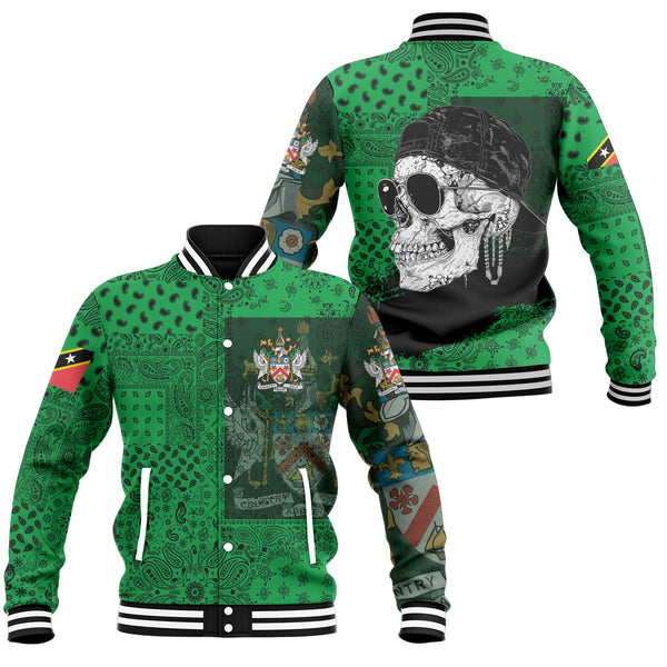 Saint Kitts And Nevis Baseball Jacket Paisley Flag And Skull Style 1